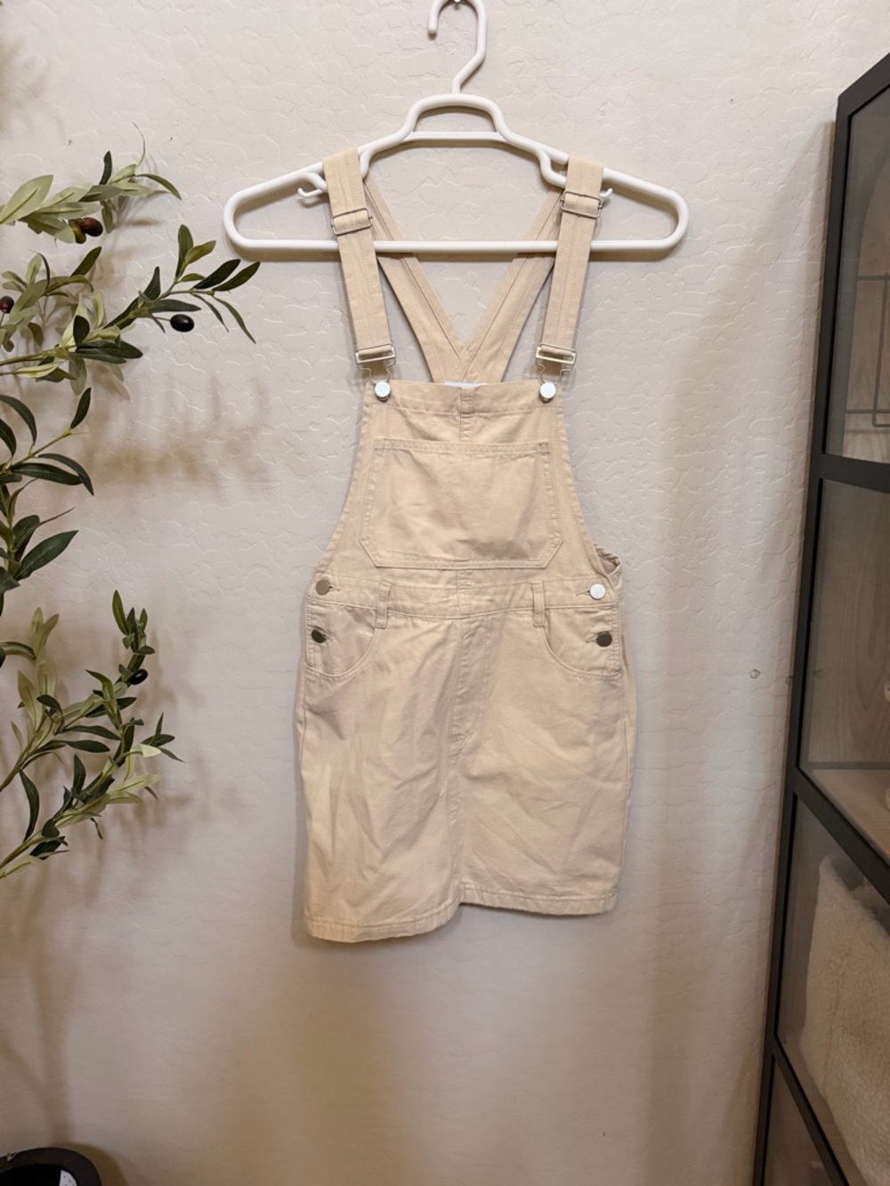 Things Between Canvas Overall Skirt in Beige size small